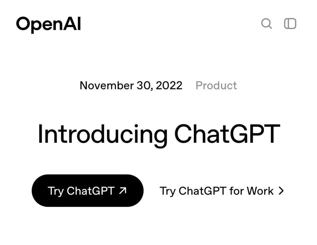 ChatGPTの公開を伝える画面